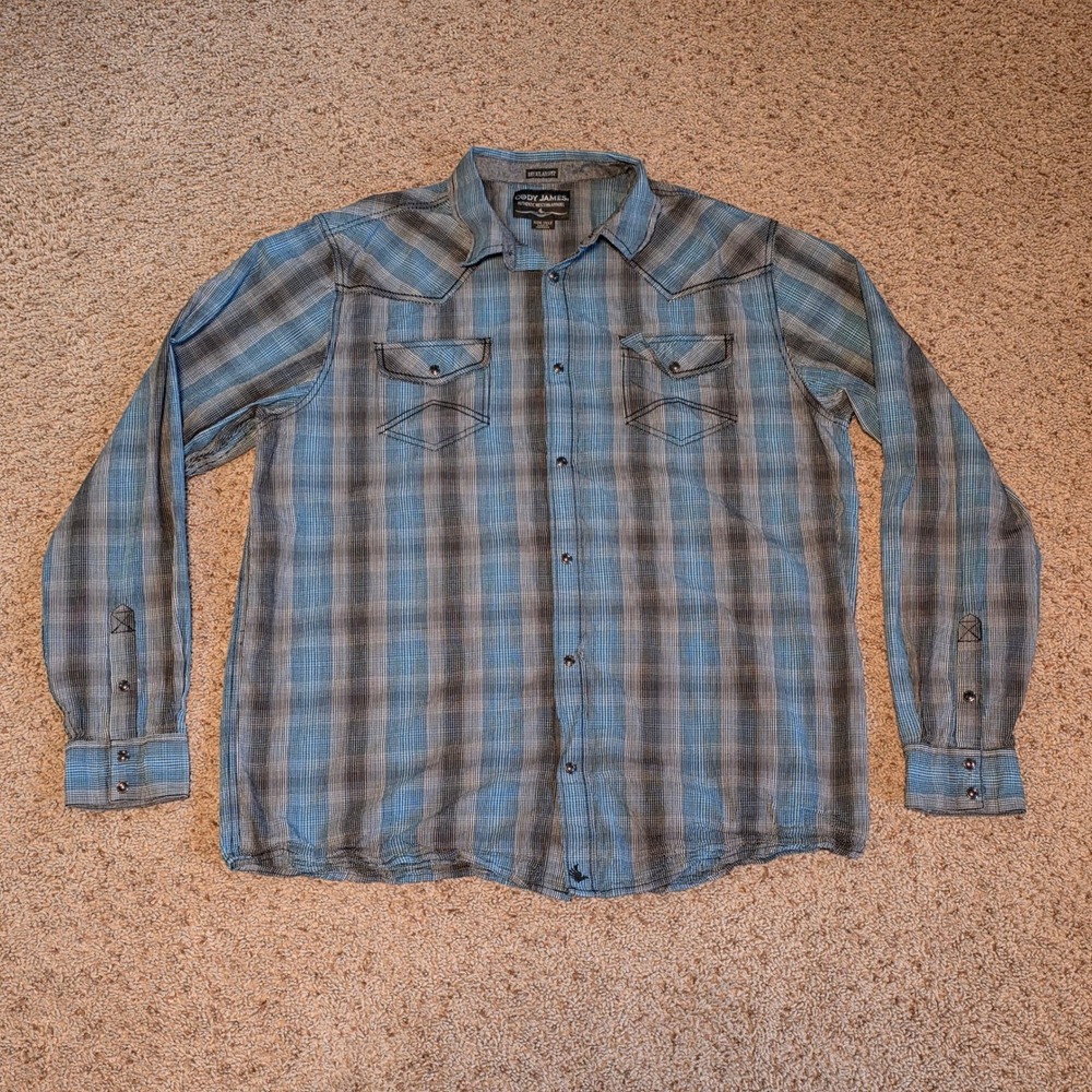 Cody James Mens 2XLT Blue Plaid Western Snap Front Long Sleeve Shirt Regular Fit